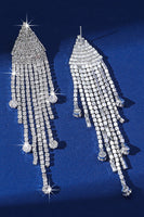 Load image into Gallery viewer, Sparkly Silver Fashion Prom Fringed Drop Earrings with Rhinestones