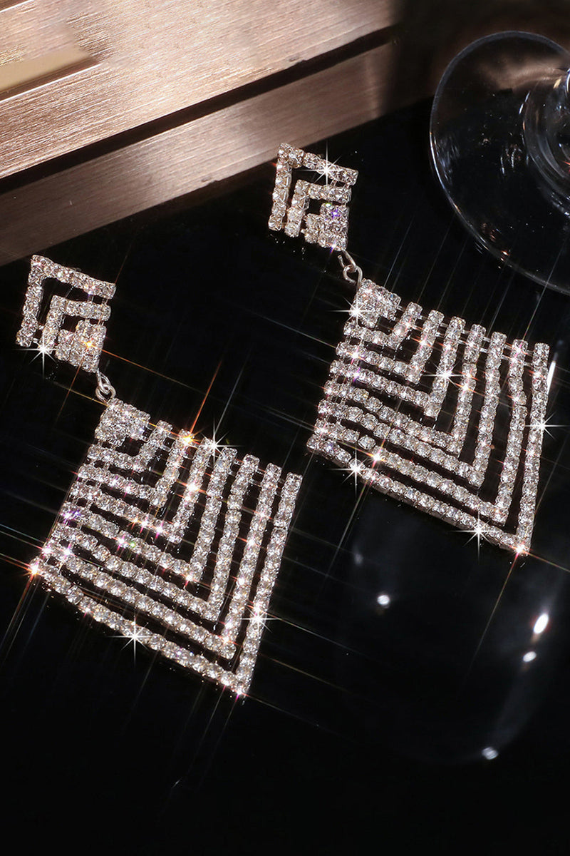 Load image into Gallery viewer, Silver Sparkly Party Drop Earrings with Rhinestones