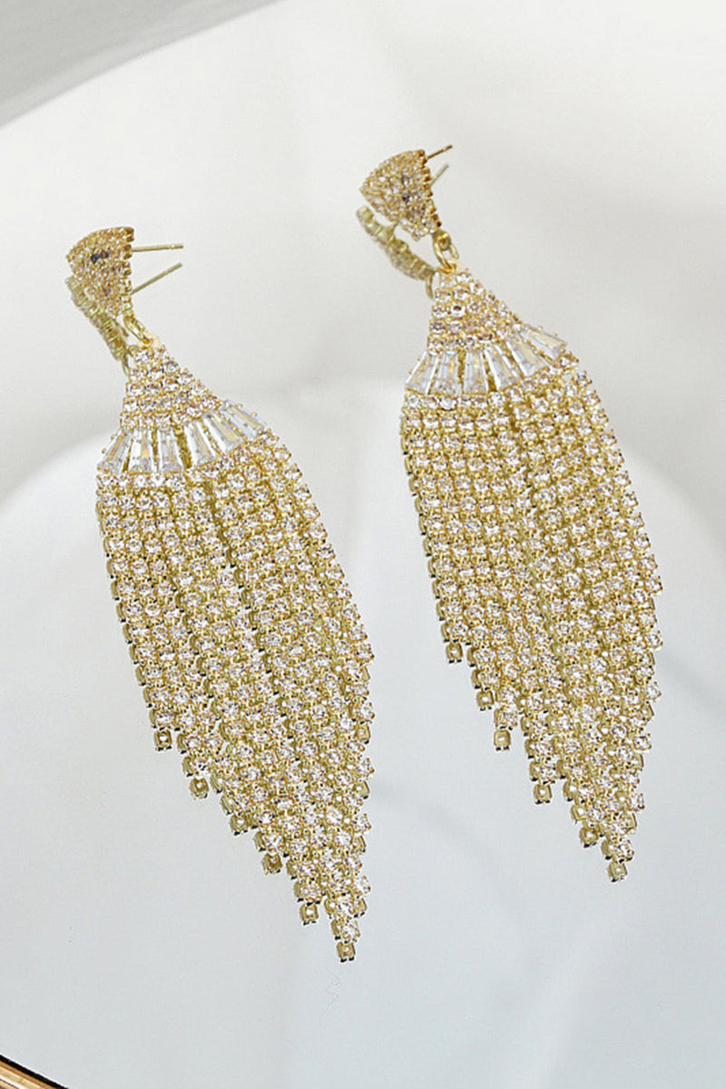 Load image into Gallery viewer, Sparkly Golden Party Drop Fringed Earrings with Rhinestones