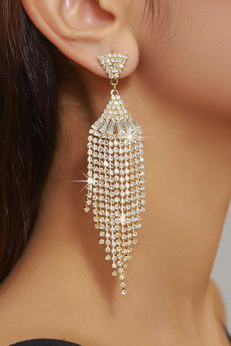 Load image into Gallery viewer, Sparkly Golden Party Drop Fringed Earrings with Rhinestones