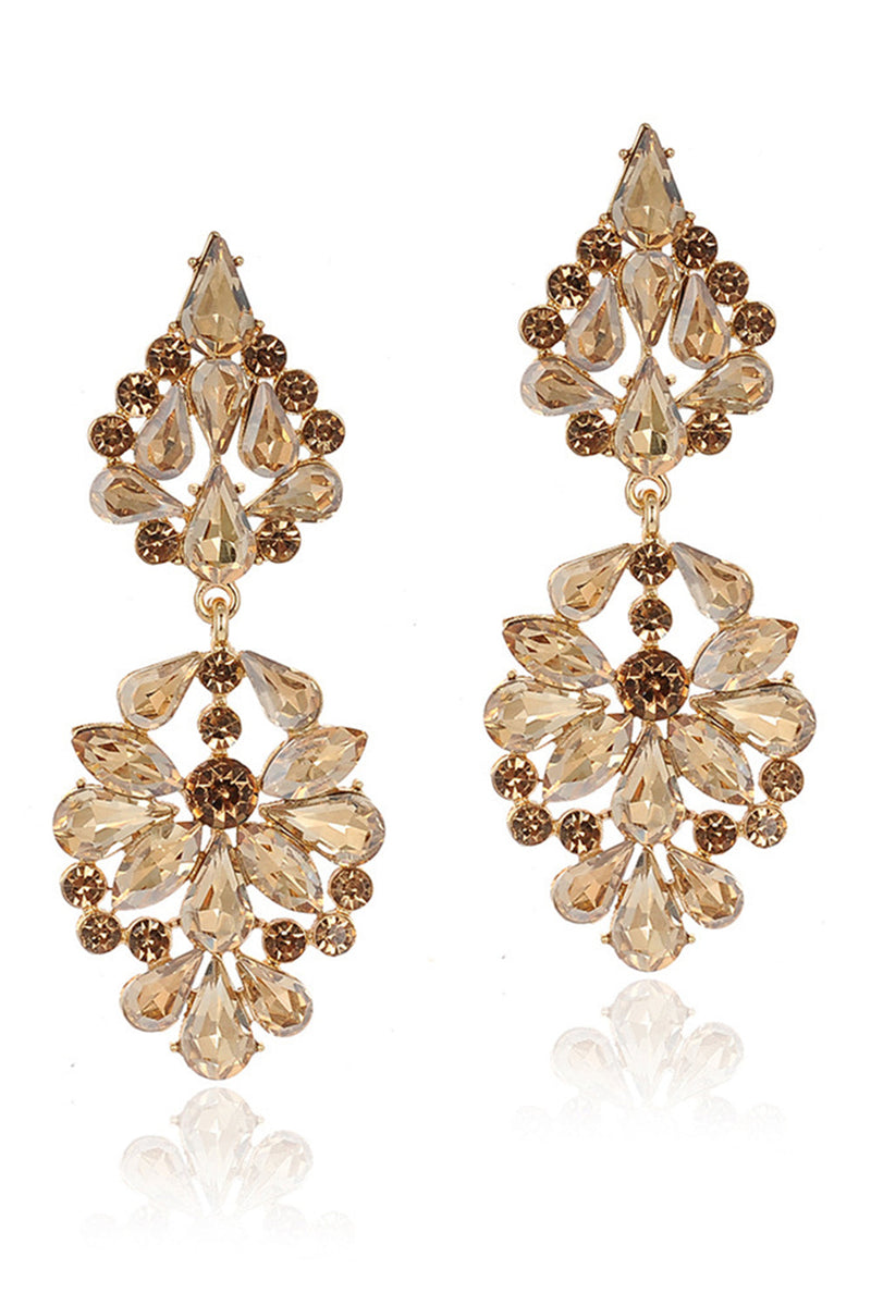 Load image into Gallery viewer, Sparkly Pink Shaped Flower Prom Drop Earrings with Rhinestones