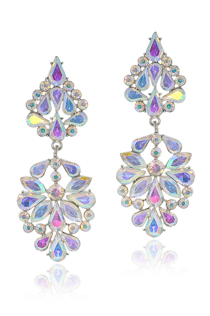 Load image into Gallery viewer, Sparkly Pink Shaped Flower Prom Drop Earrings with Rhinestones