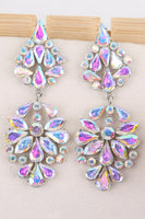 Load image into Gallery viewer, Sparkly Pink Shaped Flower Prom Drop Earrings with Rhinestones