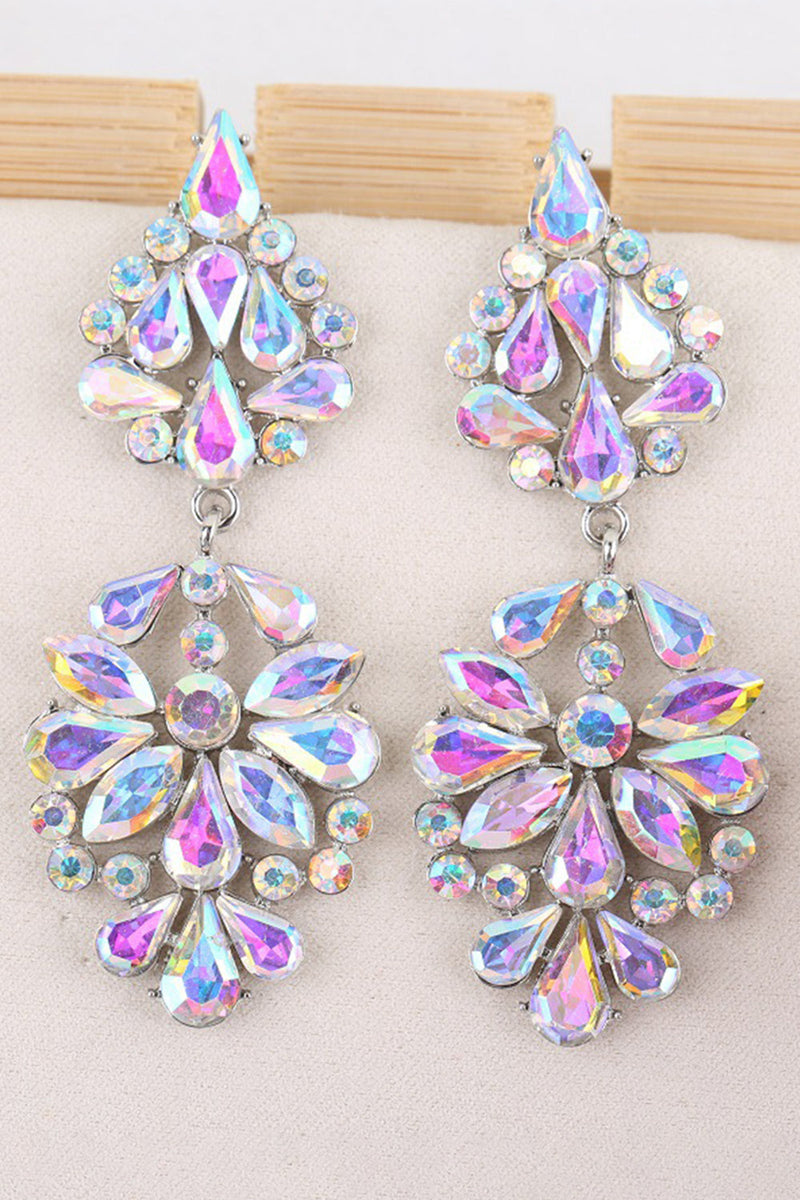 Load image into Gallery viewer, Sparkly Pink Shaped Flower Prom Drop Earrings with Rhinestones