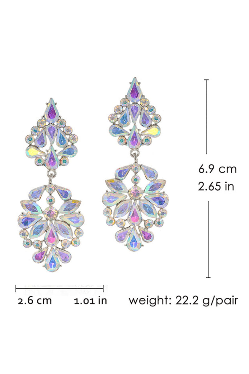 Load image into Gallery viewer, Sparkly Pink Shaped Flower Prom Drop Earrings with Rhinestones