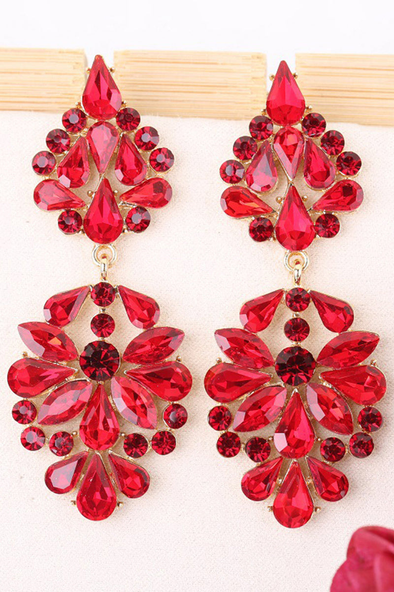 Load image into Gallery viewer, Sparkly Pink Shaped Flower Prom Drop Earrings with Rhinestones
