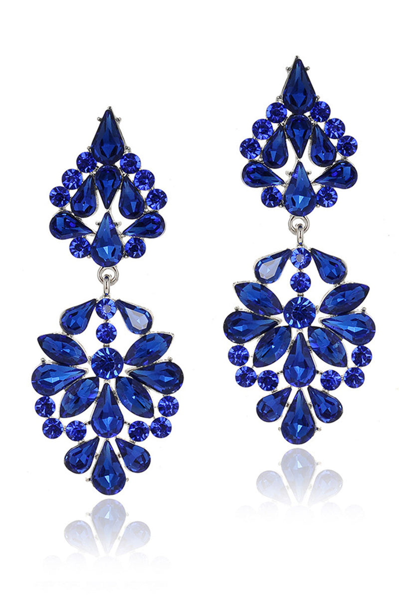 Load image into Gallery viewer, Sparkly Pink Shaped Flower Prom Drop Earrings with Rhinestones