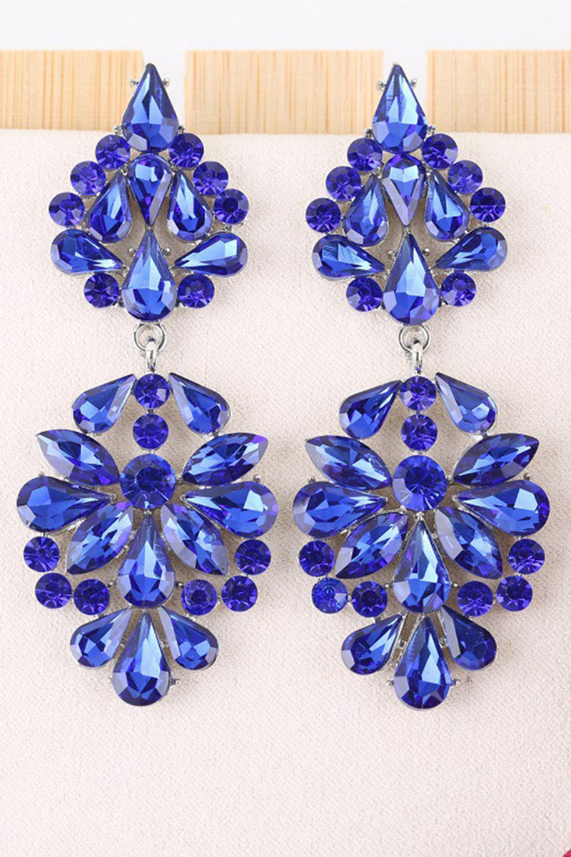 Load image into Gallery viewer, Sparkly Pink Shaped Flower Prom Drop Earrings with Rhinestones