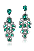 Load image into Gallery viewer, Sparkly Leaf Shaped Dark Green Prom Drop Earrings with Rhinestones