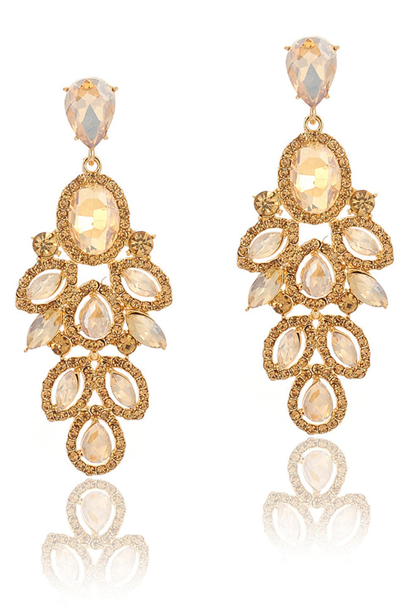 Load image into Gallery viewer, Sparkly Leaf Shaped Dark Green Prom Drop Earrings with Rhinestones