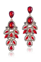 Load image into Gallery viewer, Sparkly Leaf Shaped Dark Green Prom Drop Earrings with Rhinestones