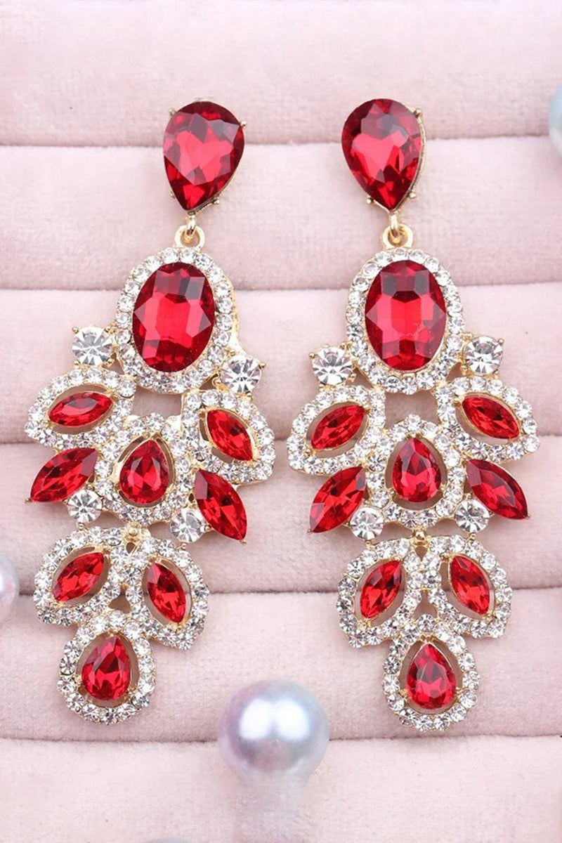 Load image into Gallery viewer, Sparkly Leaf Shaped Dark Green Prom Drop Earrings with Rhinestones