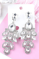 Load image into Gallery viewer, Sparkly Leaf Shaped Dark Green Prom Drop Earrings with Rhinestones