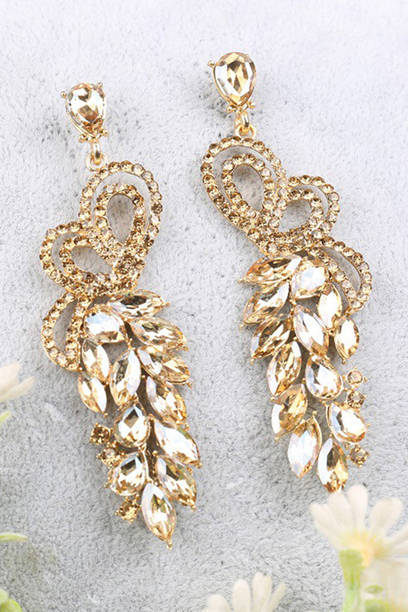 Load image into Gallery viewer, Sparkly Party Golden Leaf Shaped Drop Earrings with Rhinestones