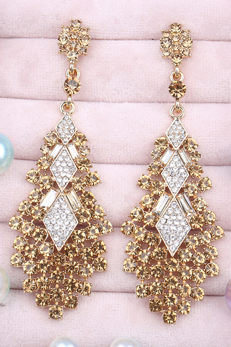 Load image into Gallery viewer, Sparkly Teardrop Golden Party Drop Earrings with Rhinestones