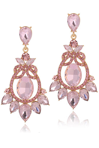 Pink Sparkly Vintage Party Drop Earrings with Rhinestones