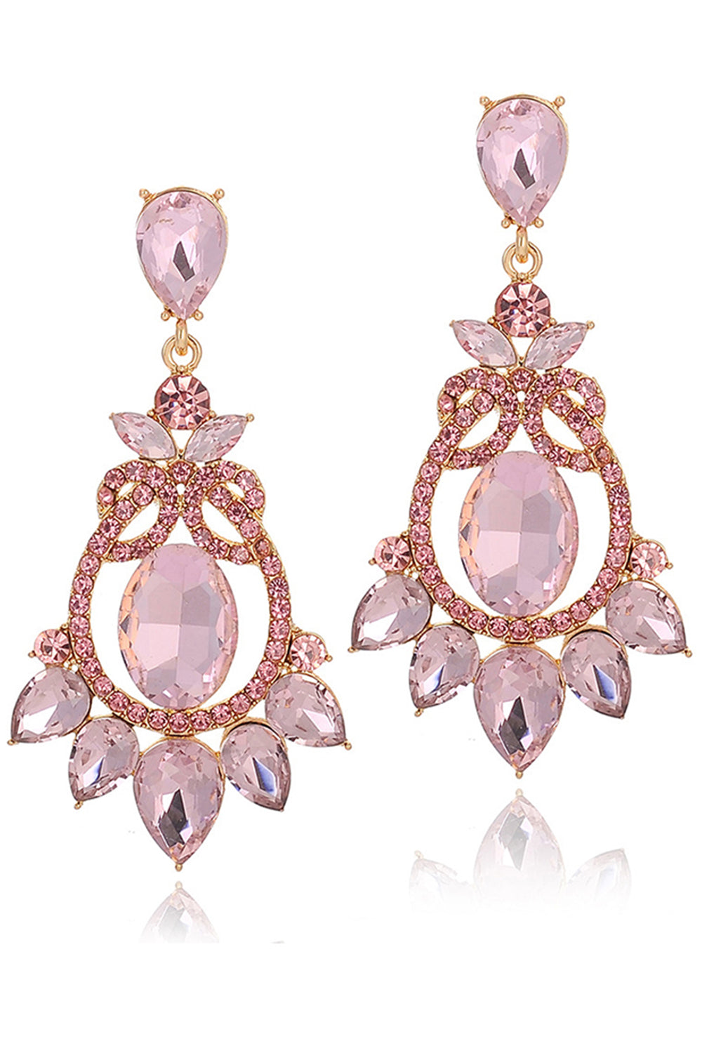 Pink Sparkly Vintage Party Drop Earrings with Rhinestones
