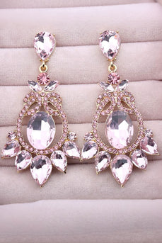 Pink Sparkly Vintage Party Drop Earrings with Rhinestones