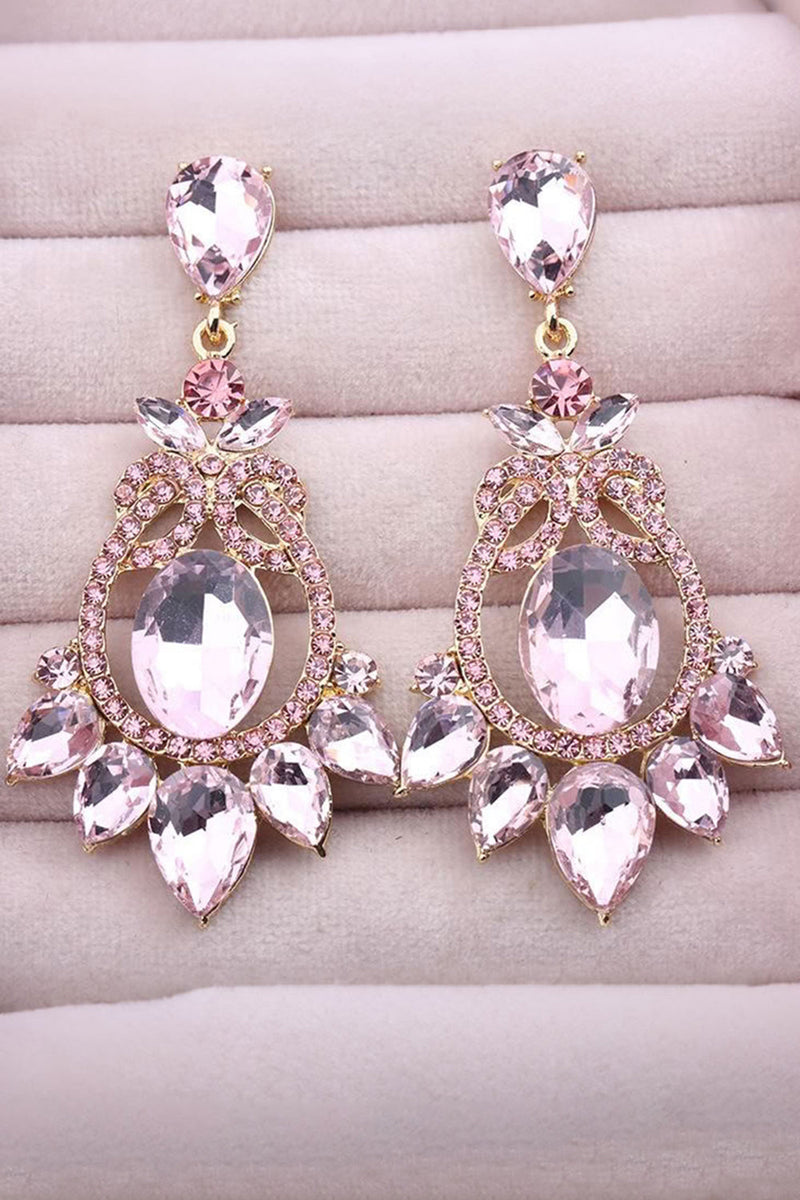Load image into Gallery viewer, Pink Sparkly Vintage Party Drop Earrings with Rhinestones