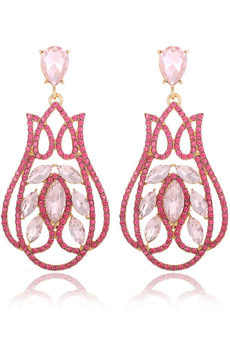 Sparkly Prom Fuchsia Drop Earrings with Rhinestones