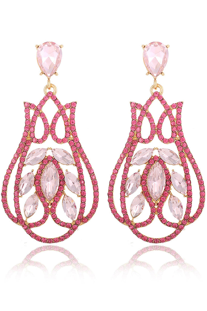 Load image into Gallery viewer, Sparkly Prom Fuchsia Drop Earrings with Rhinestones