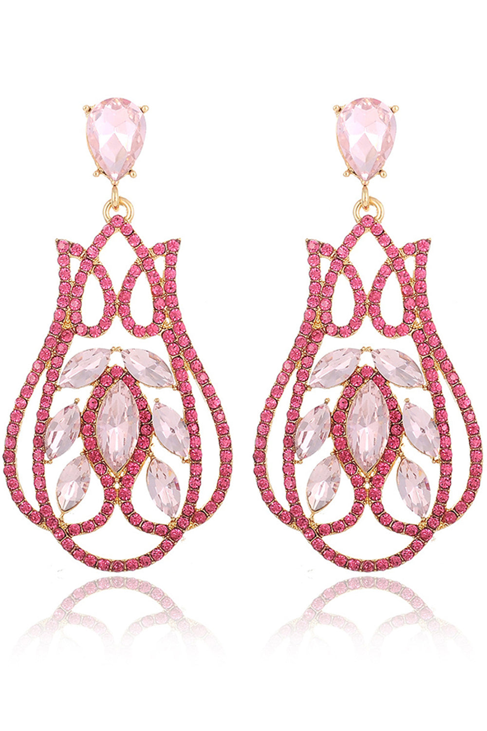 Sparkly Prom Fuchsia Drop Earrings with Rhinestones