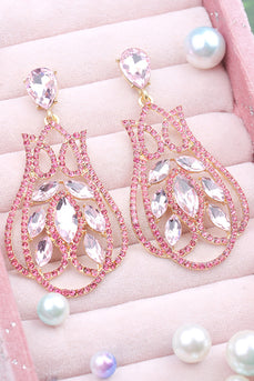 Sparkly Prom Fuchsia Drop Earrings with Rhinestones