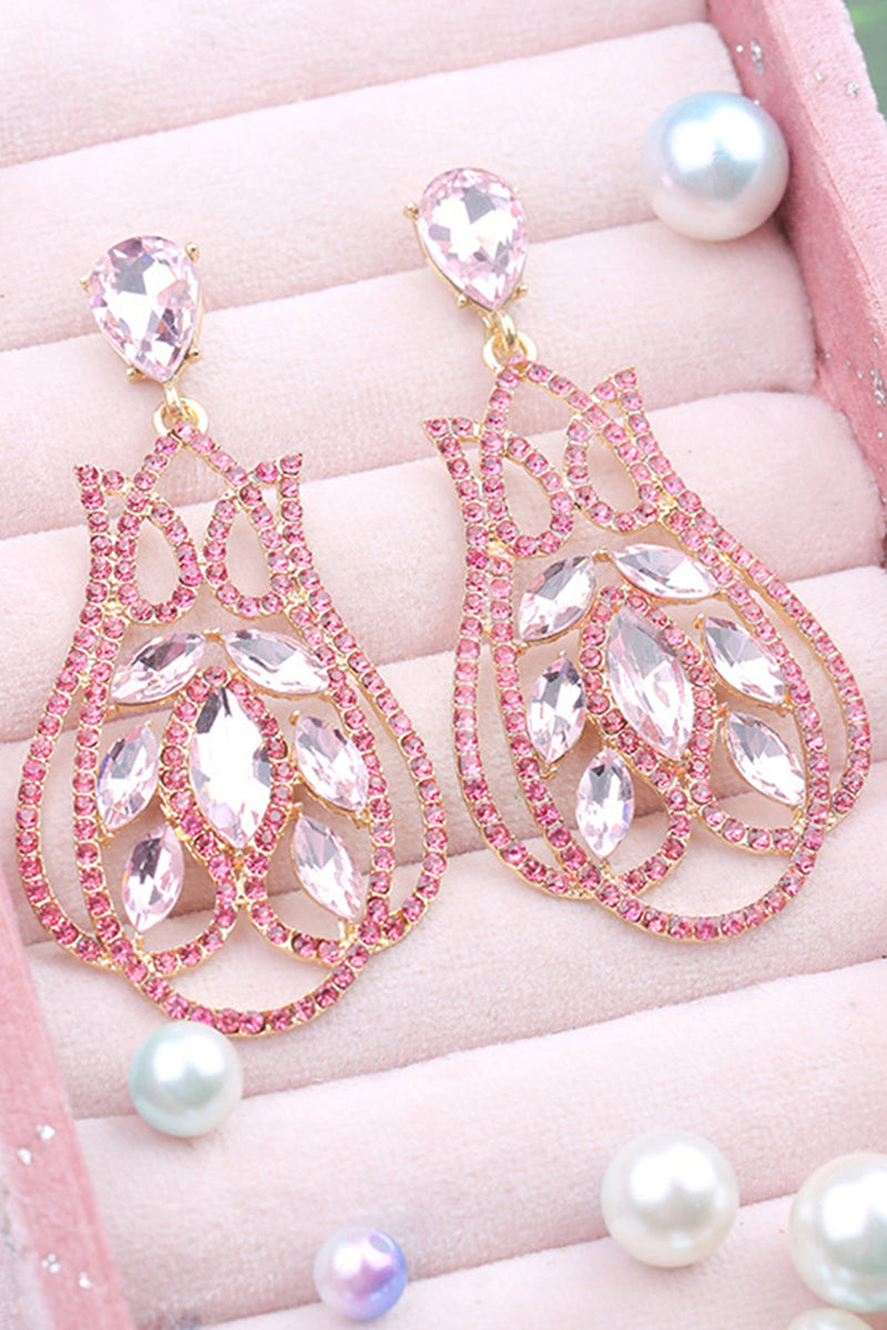 Load image into Gallery viewer, Sparkly Prom Fuchsia Drop Earrings with Rhinestones