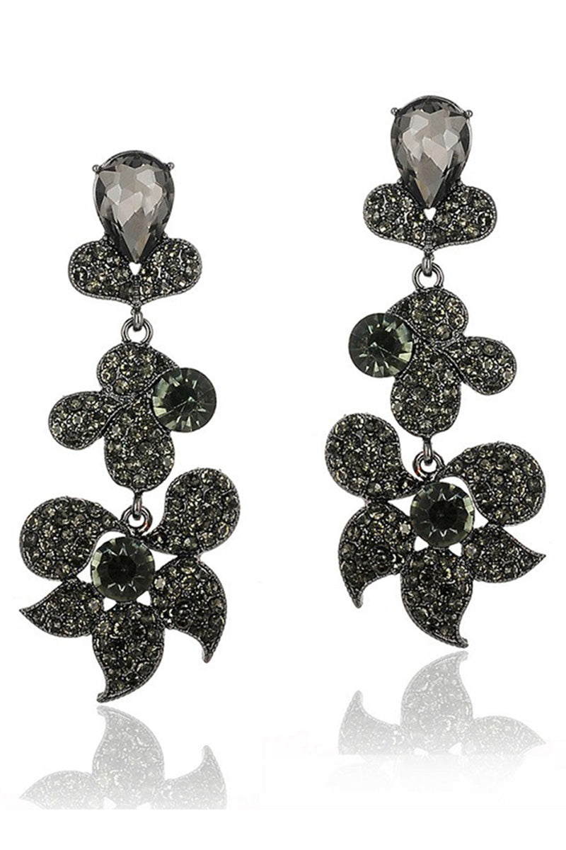 Load image into Gallery viewer, Golden Sparkly Flower Shaped Prom Drop Earrings with Rhinestones