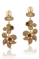 Load image into Gallery viewer, Golden Sparkly Flower Shaped Prom Drop Earrings with Rhinestones