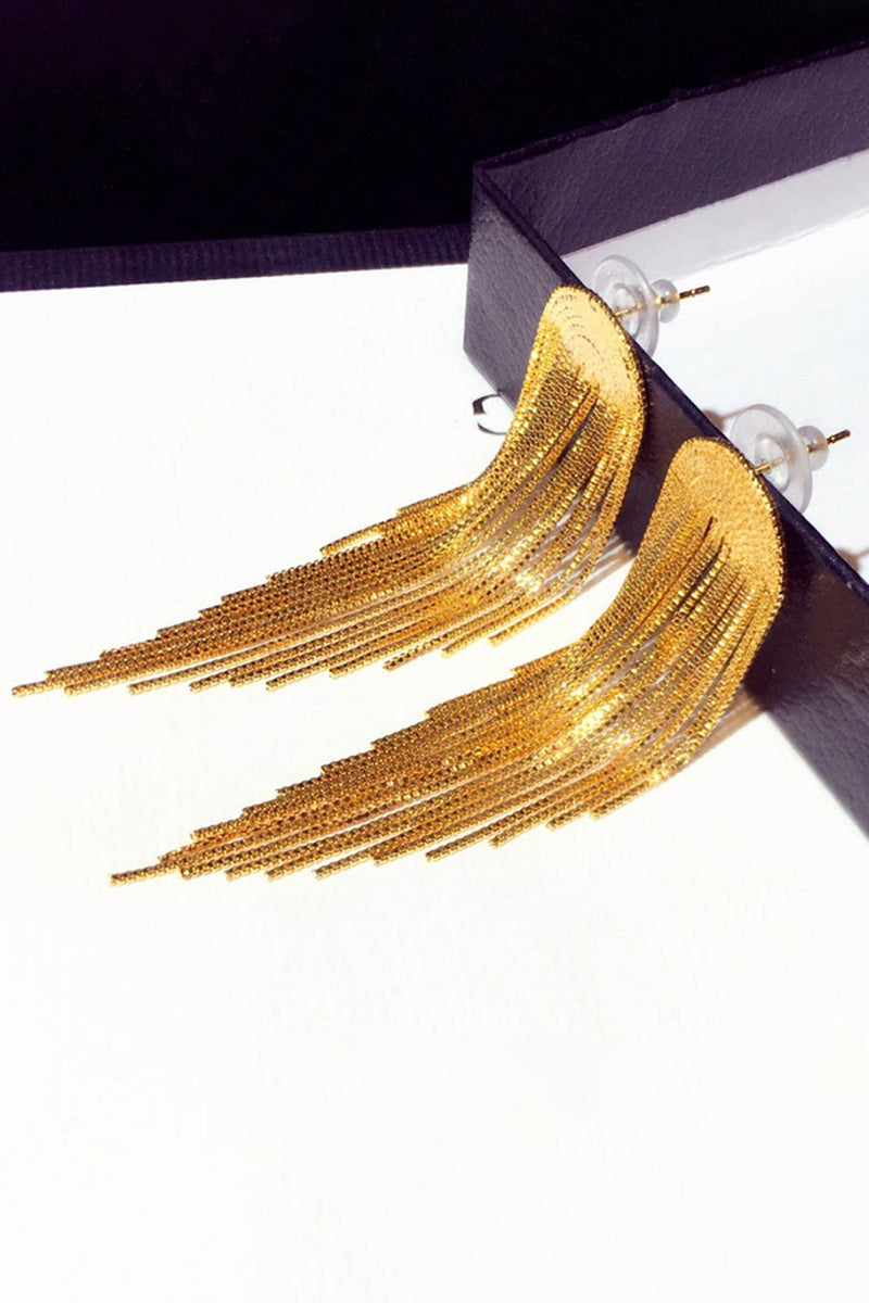 Load image into Gallery viewer, Sparkly Fringed Golden Prom Drop Earrings