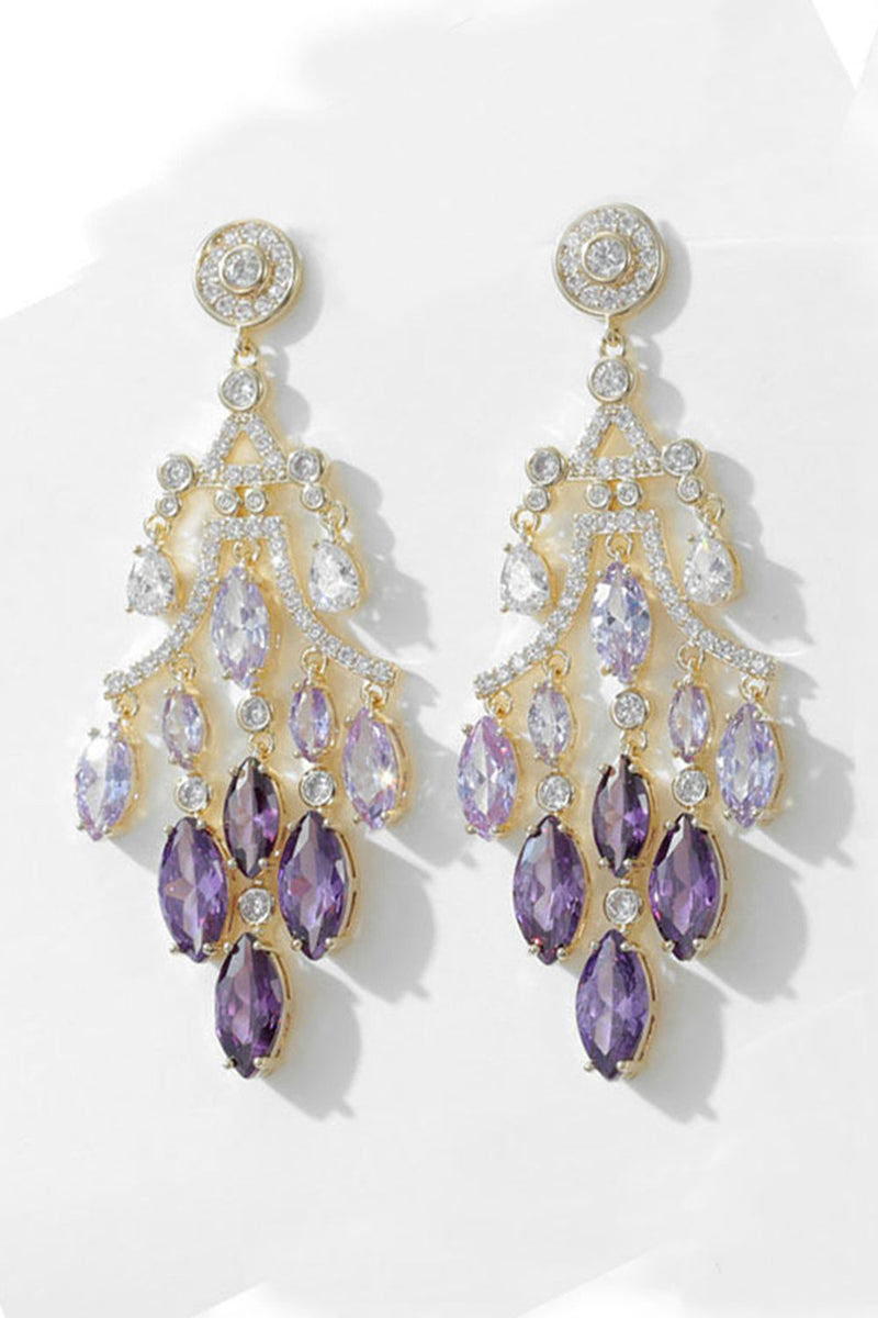 Load image into Gallery viewer, Purple Sparkly Prom Leaf Shaped Drop Earrings with Rhinestones
