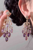 Load image into Gallery viewer, Purple Sparkly Prom Leaf Shaped Drop Earrings with Rhinestones