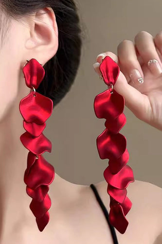Red Fashion Prom Petal Layered Drop Earrings