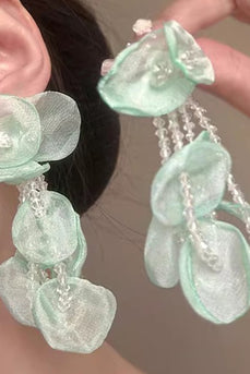 Light Green Sparkly Petal Layered Prom Dropping Earrings with Beading