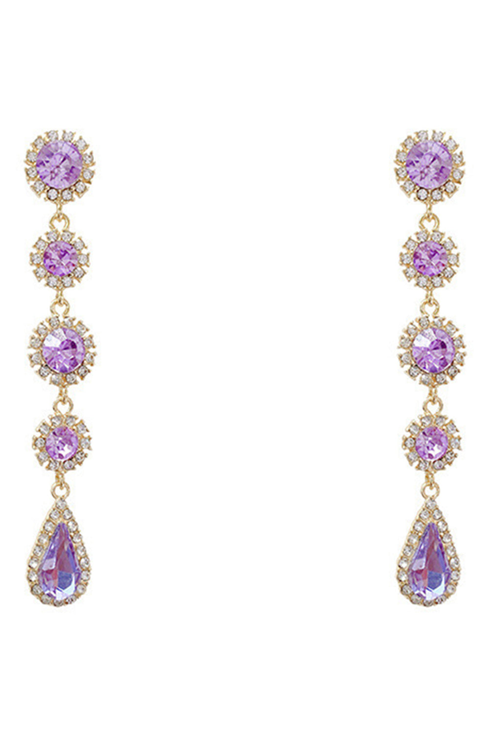 Purple Sparkly Long Prom Drop Earrings with Rhinestones