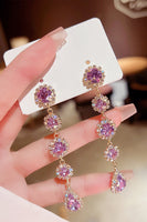 Load image into Gallery viewer, Purple Sparkly Long Prom Drop Earrings with Rhinestones