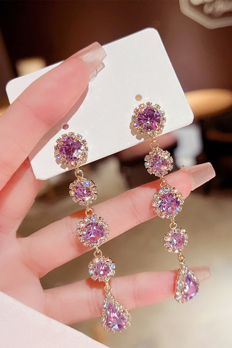 Load image into Gallery viewer, Purple Sparkly Long Prom Drop Earrings with Rhinestones