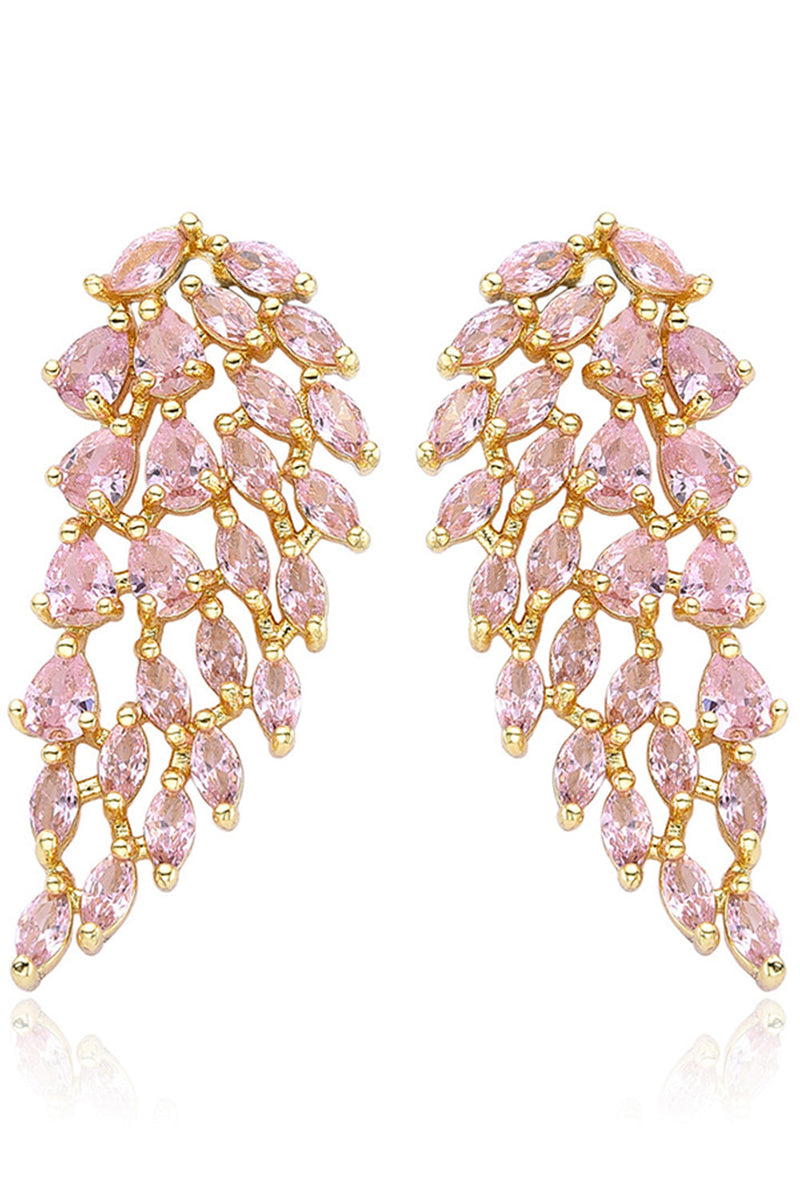 Load image into Gallery viewer, Pink Sparkly Leaf Shaped Prom Drop Earrings with Rhinestones