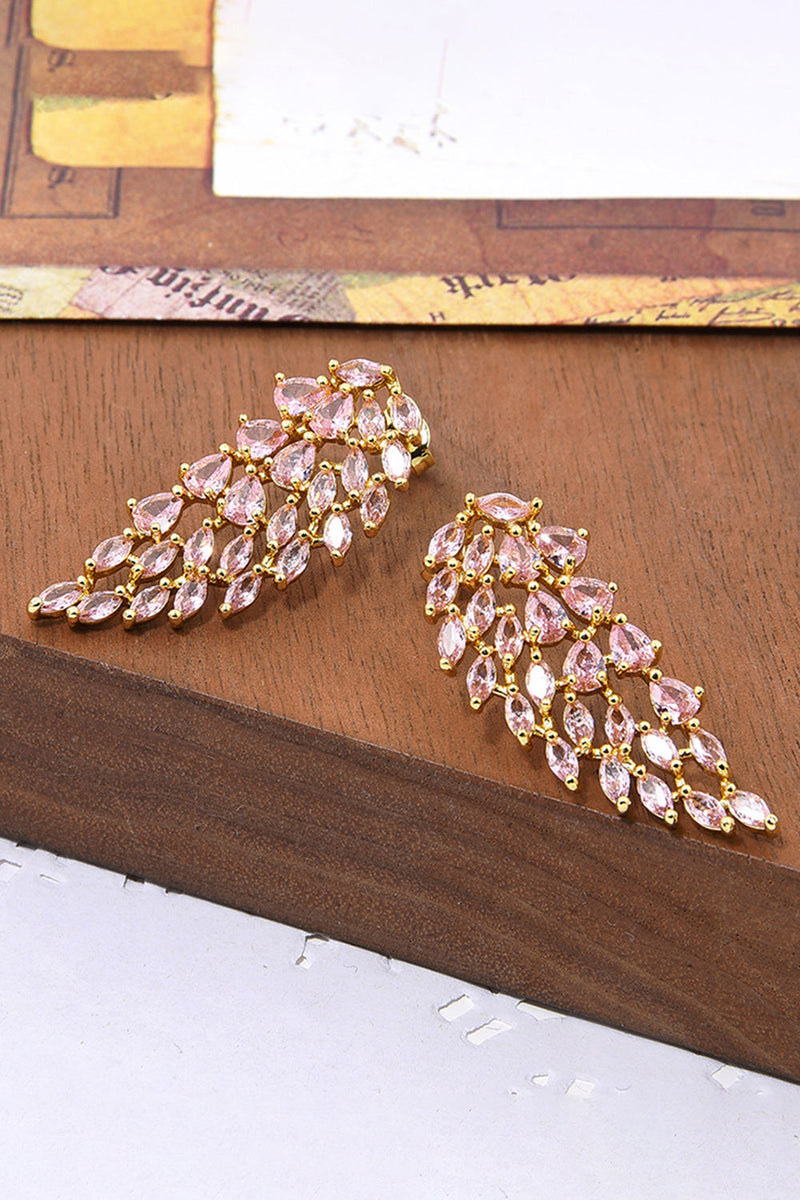 Load image into Gallery viewer, Pink Sparkly Leaf Shaped Prom Drop Earrings with Rhinestones