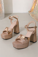 Load image into Gallery viewer, Chunky Rose Golden Open Toe Prom High Heels