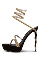 Load image into Gallery viewer, Sparkly Strappy Black Golden Prom High Heels with Rhinestones