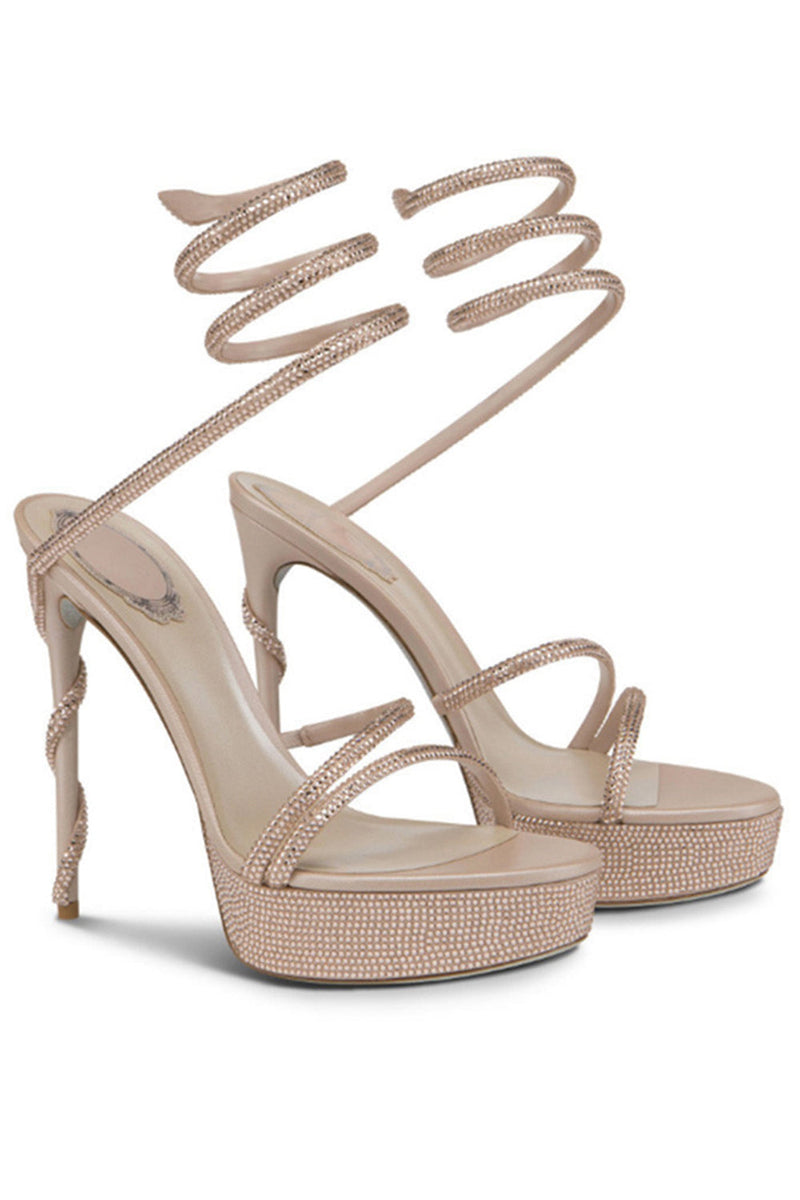 Load image into Gallery viewer, Sparkly Strappy Black Golden Prom High Heels with Rhinestones