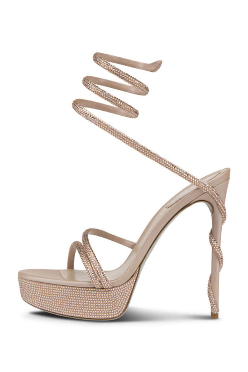 Load image into Gallery viewer, Sparkly Strappy Black Golden Prom High Heels with Rhinestones