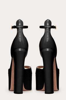 Chunky Black Open Toe Prom High Heels