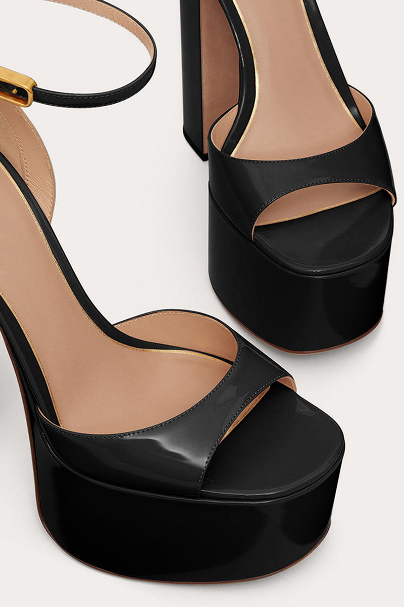 Load image into Gallery viewer, Chunky Black Open Toe Prom High Heels