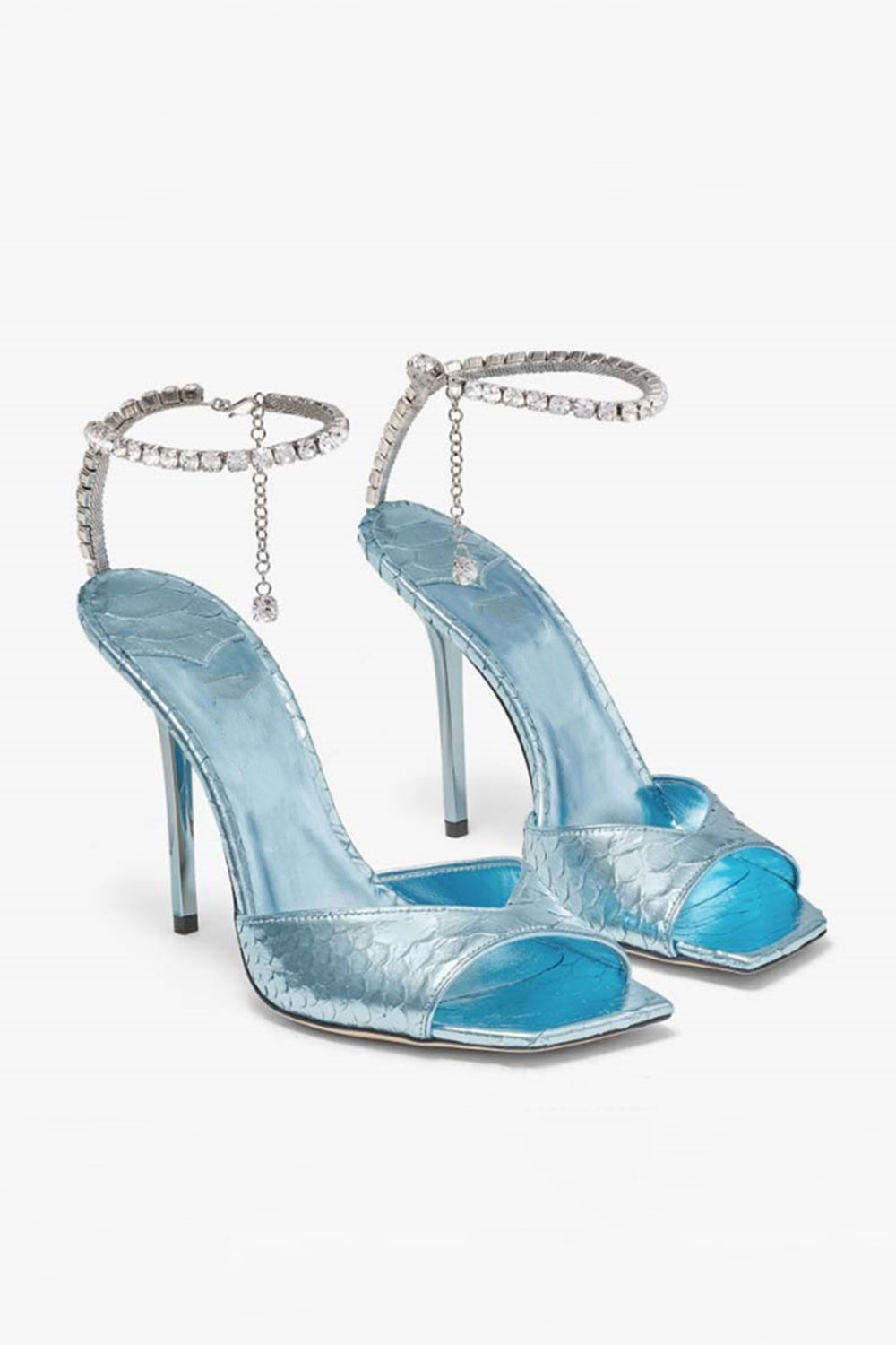 Blue Sparkly Stilettos Prom High Heels with Rhinestones