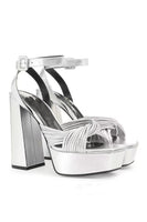 Load image into Gallery viewer, Silver Open Toe Chunky Prom High Heels