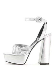 Silver Open Toe Chunky Prom High Heels