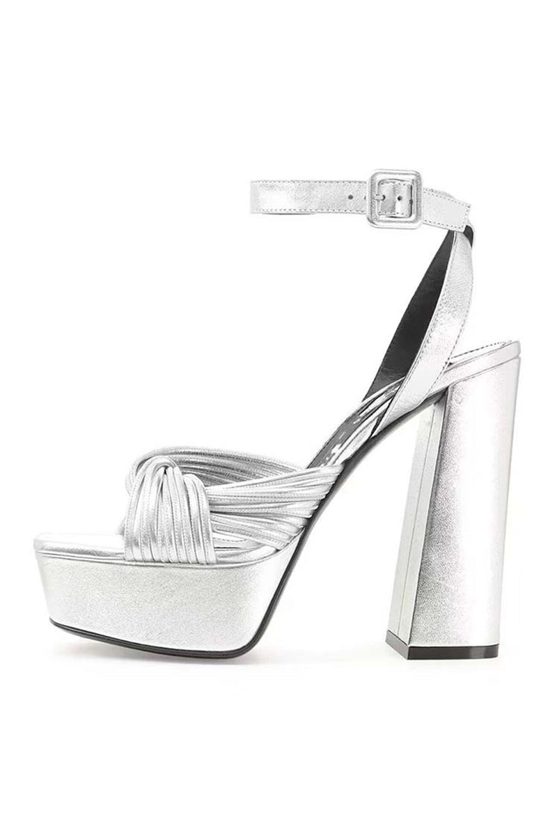 Load image into Gallery viewer, Silver Open Toe Chunky Prom High Heels